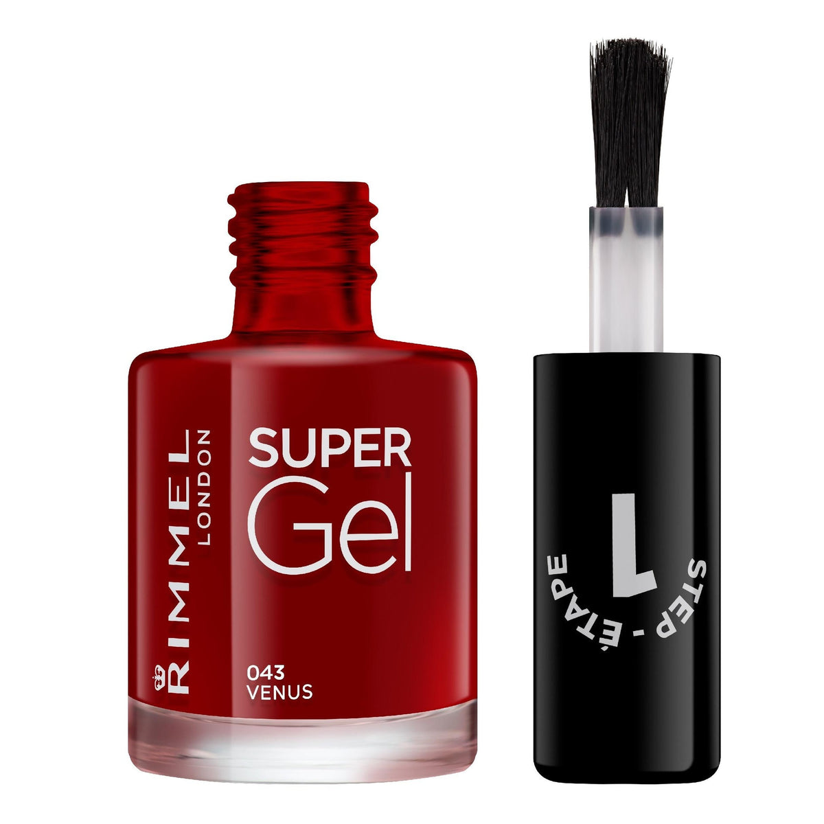 Rimmel- Super Gel - Venus,  a glossy dark red shade.