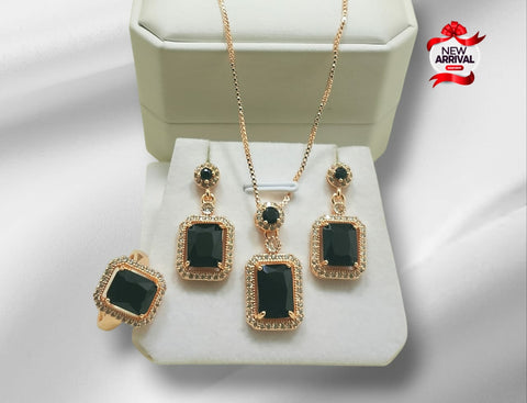 New Arrival Fancy zircon Black Gold Trendy long Chain Pendant 3pcs Locket set 4 Girls