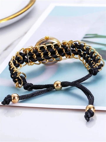 Shein - Rhinestone Decor Round Pointer Quartz Watch