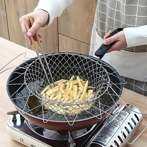 Stainless Steel French Fries Drainer Basket Foldable