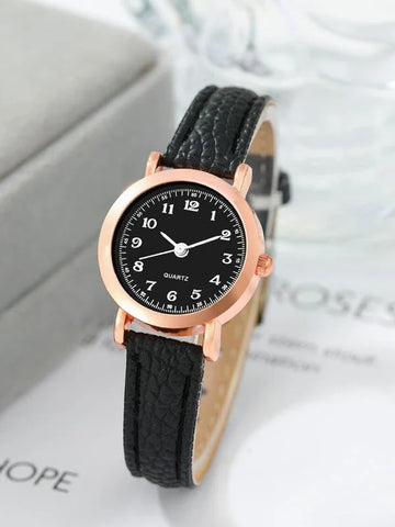 Shein - Embellishment Bracelet And Beaded Lychee Round Watch