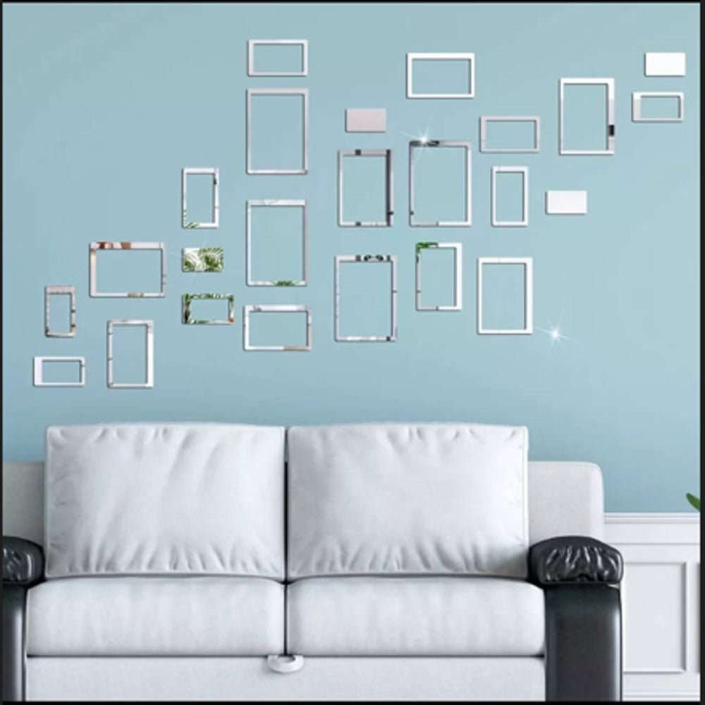 Home.Co- Geometric Rectangle DIY Acrylic Mirror Wall Sticker Silver