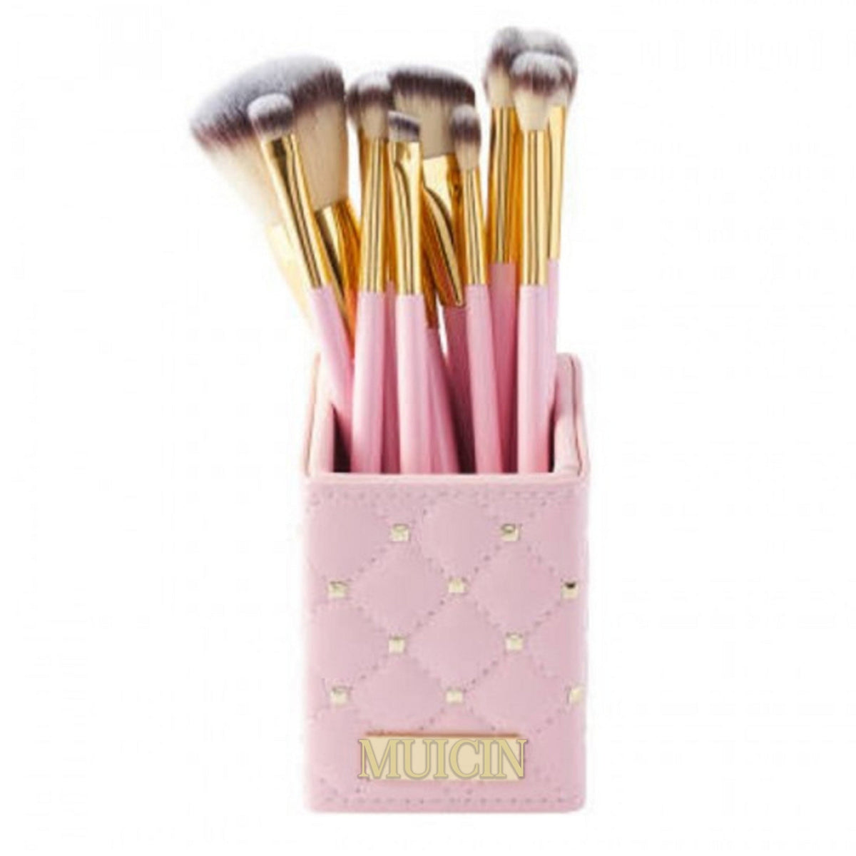 MUICIN - Pink Studded Natural Hair Makeup Brushes - 12 Pieces For Stylish Application