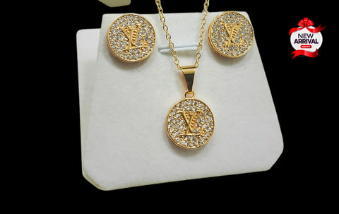 New Arrival Fancy zircon Gold Trendy long Chain Pendant Locket set 4 Girls