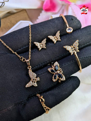 Fancy  Butterfly style zircon 4 pcs Gold plated  Set
