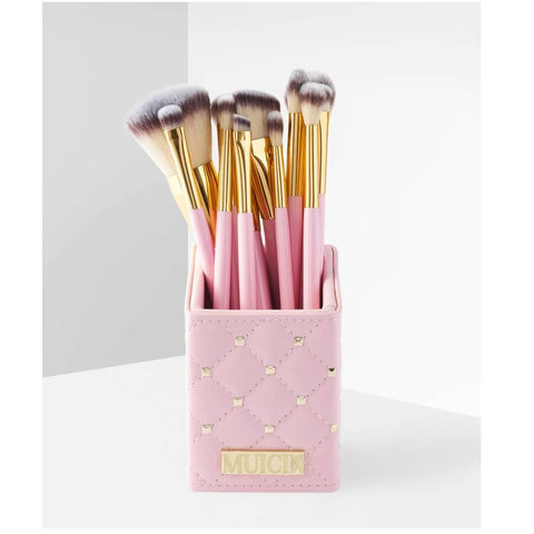 MUICIN - Pink Studded Natural Hair Makeup Brushes - 12 Pieces For Stylish Application