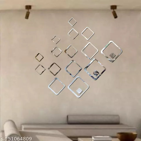 Home.Co- Geometric Rectangle DIY Acrylic Mirror Wall Sticker Silver