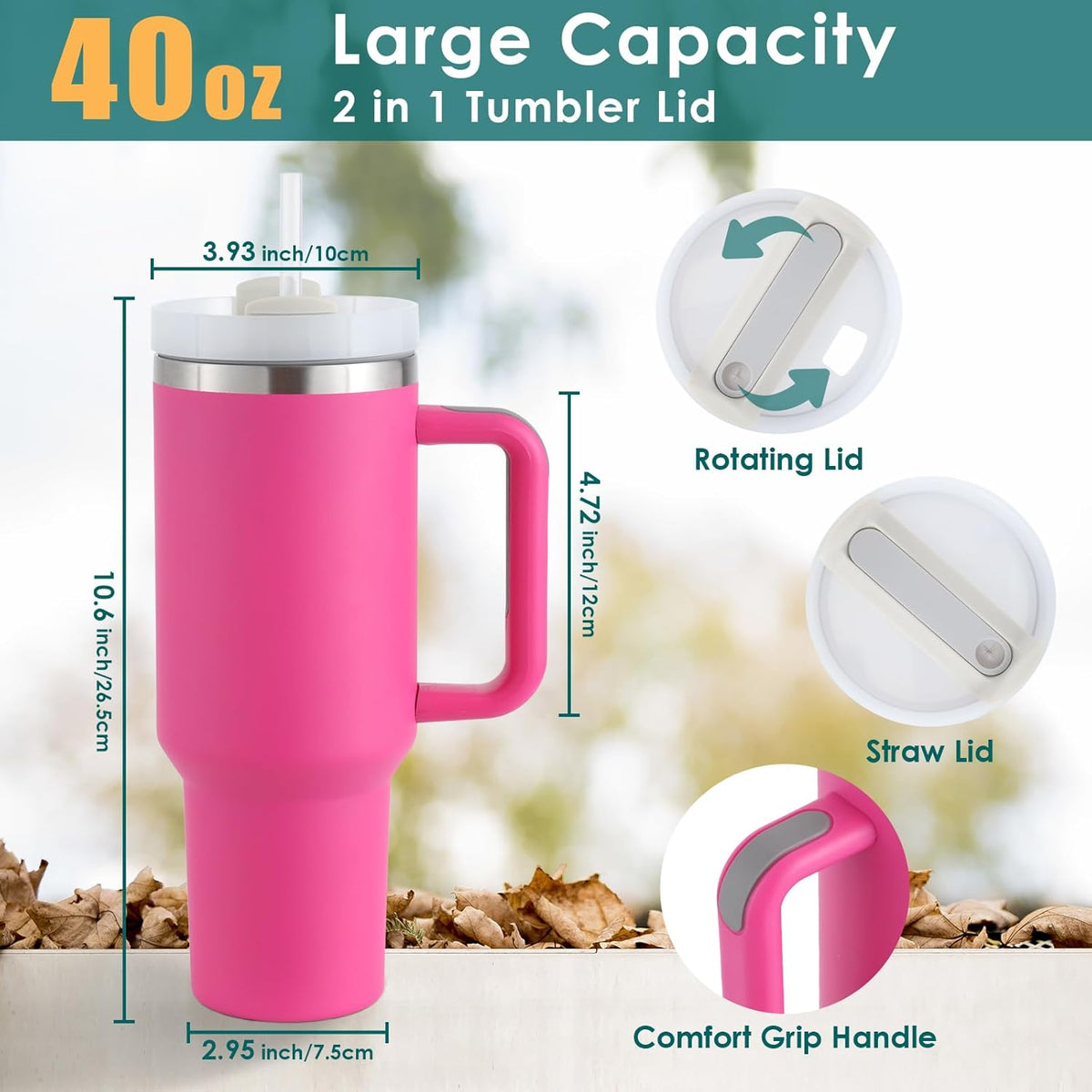 Home.Co - 1Pc Stainless Steel Tumbler 40oz - Hot Pink