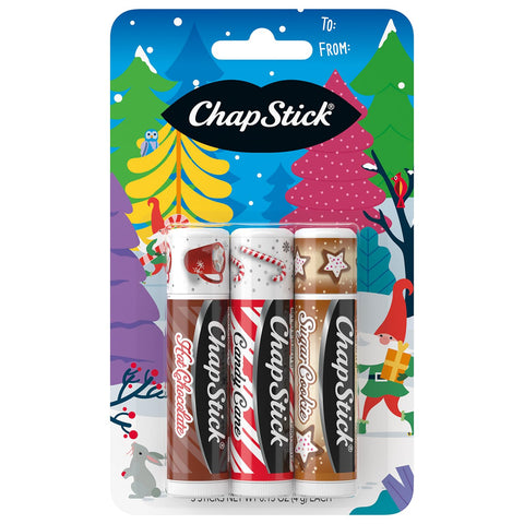 ChapStick Holiday Hot Chocolate, Candy Cane & Sugar Cookie Lip Balm, 1.5 oz, 3 Count