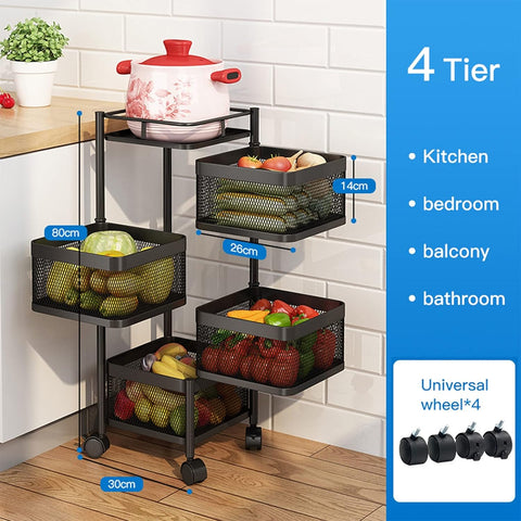 Home.Co- Square Kitchen Storage Trolly 4 Layer