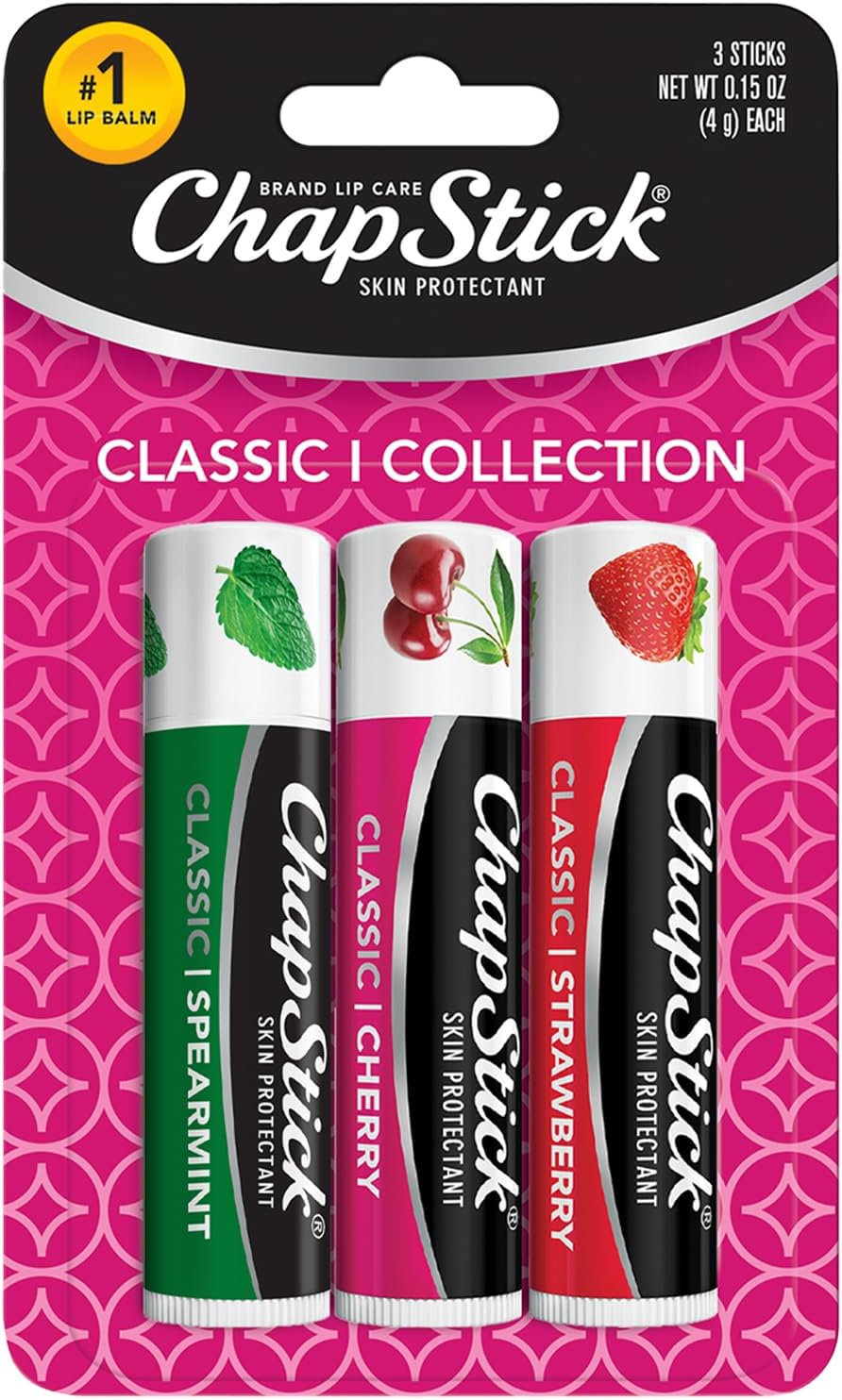 ChapStick Classic Spearmint, Cherry & Strawberry Lip Balm Tubes Variety Pack - 1 oz (Pack of 3)