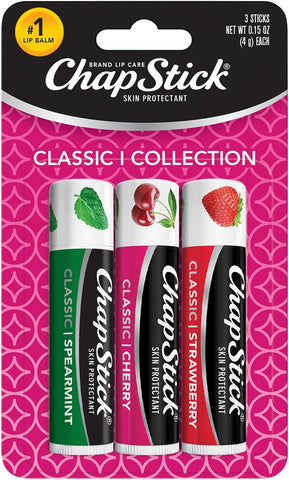 ChapStick Classic Spearmint, Cherry & Strawberry Lip Balm Tubes Variety Pack - 1 oz (Pack of 3)