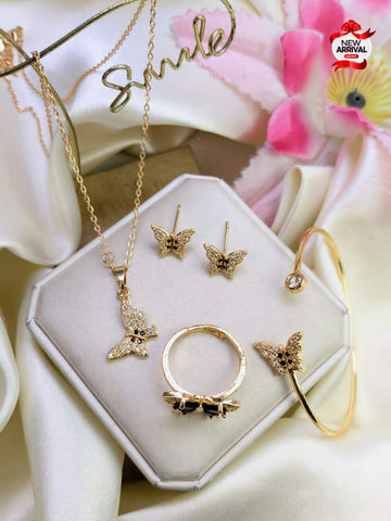 Fancy  Butterfly style zircon 4 pcs Gold plated  Set