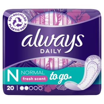Always Daily Fresh Normal Wrapped Panty Liners, With Fresh Scent, 20 Count