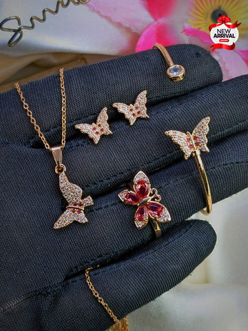 Fancy  Butterfly style zircon 4 pcs Gold plated  Set