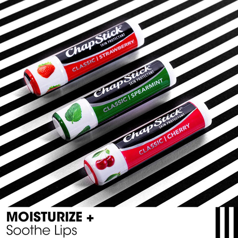 ChapStick Classic Spearmint, Cherry & Strawberry Lip Balm Tubes Variety Pack - 1 oz (Pack of 3)
