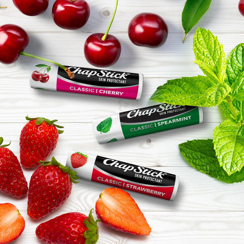 ChapStick Classic Spearmint, Cherry & Strawberry Lip Balm Tubes Variety Pack - 1 oz (Pack of 3)