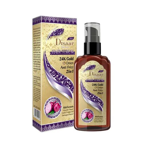 DISAAR HAIR SERUM 2IN1 24K GOLD & ONION ANTI FRIZZ MILD FORMULA 120ML (NO.DS51983)