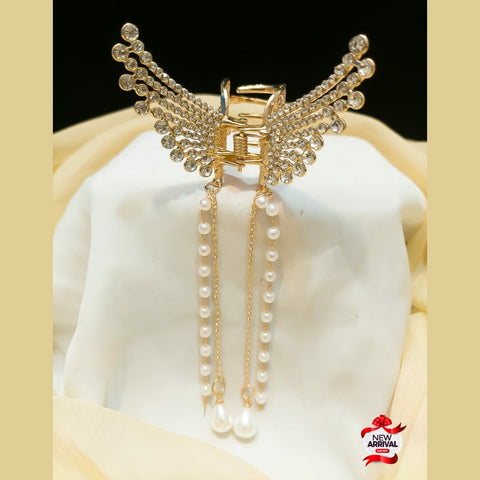 Butter Fly Studded With Diamond Pearl long Tassel Shark Hair Clip