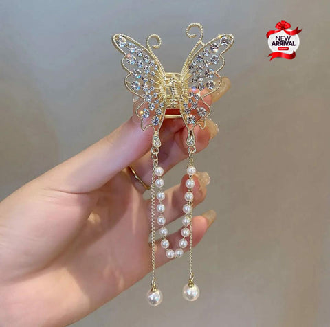 Luxury Butter Fly With Diamond Essential long Tassel Hair Clip