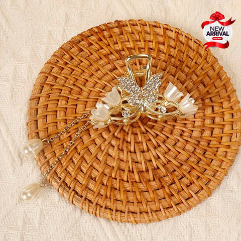 Exquisite Pearl Butter Fly With Small Elegant Flower Shark Hair Clip