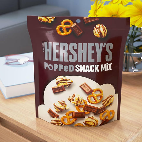 HERSHEY'S Milk Chocolate, Popcorn and Pretzel Popped Snack Mix Bag, 8 oz