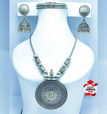 Versatile Classic Round Gold & Silver Ethnic necklace with jhumki