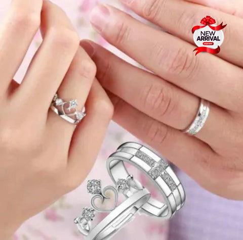 Beautiful Fancy Silver Different Design 2pcs Couple Ring