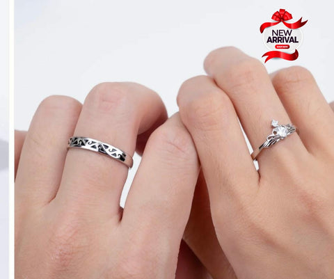 Beautiful Fancy Silver Different Design 2pcs Couple Ring