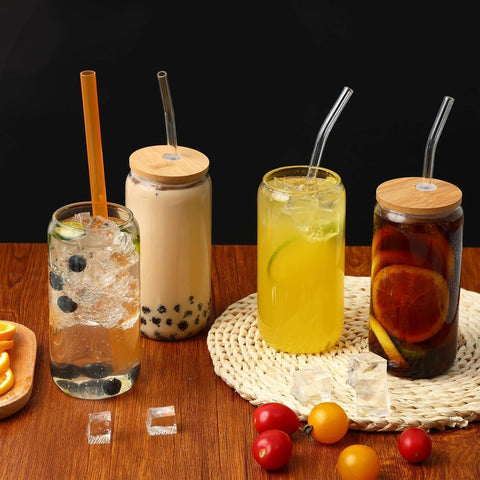 Home.Co - Glass Tumbler with Lid & Straw