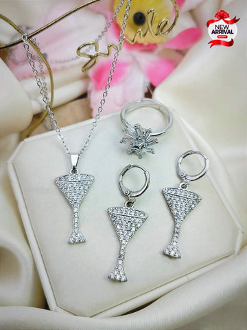New Beautiful Fancy stainless Silver zircon 3 pcs Locket Se