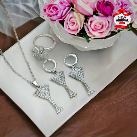 New Beautiful Fancy stainless Silver zircon 3 pcs Locket Se