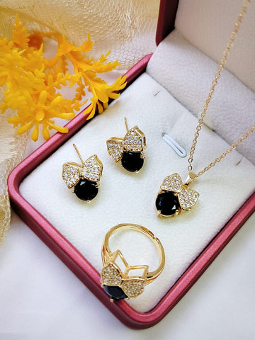 Gold Plated  Zircon Three Pes Jewellery Set