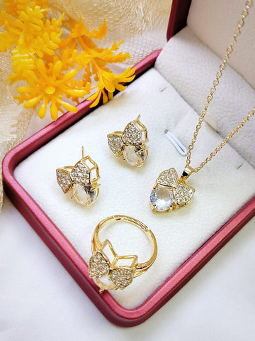 Gold Plated  Zircon Three Pes Jewellery Set