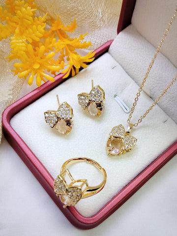 Gold Plated  Zircon Three Pes Jewellery Set