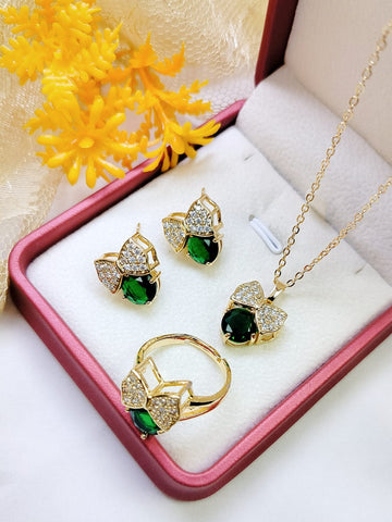 Gold Plated  Zircon Three Pes Jewellery Set