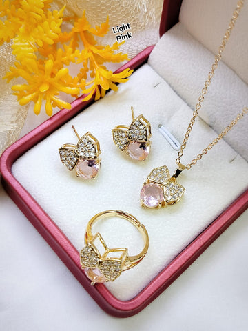 Gold Plated  Zircon Three Pes Jewellery Set