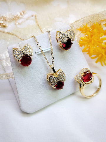 Gold Plated  Zircon Three Pes Jewellery Set