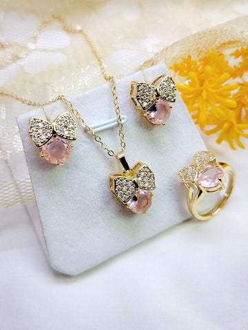 Gold Plated  Zircon Three Pes Jewellery Set