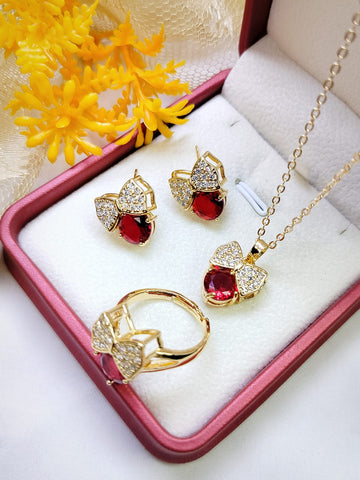Gold Plated  Zircon Three Pes Jewellery Set
