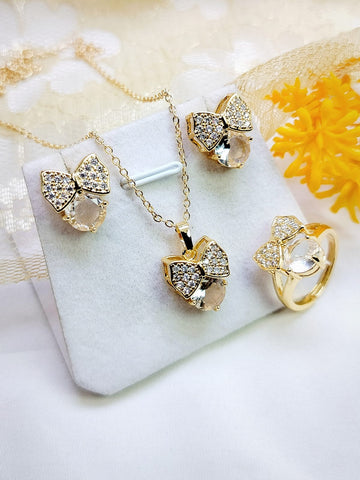 Gold Plated  Zircon Three Pes Jewellery Set
