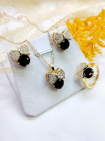 Gold Plated  Zircon Three Pes Jewellery Set