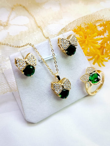 Gold Plated  Zircon Three Pes Jewellery Set