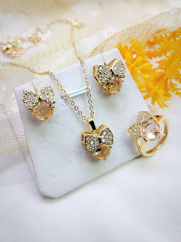 Gold Plated  Zircon Three Pes Jewellery Set