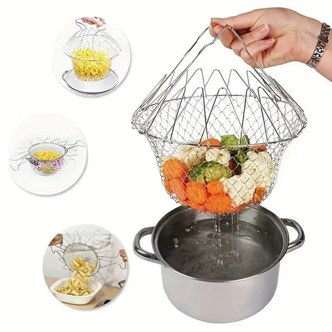 Stainless Steel French Fries Drainer Basket Foldable