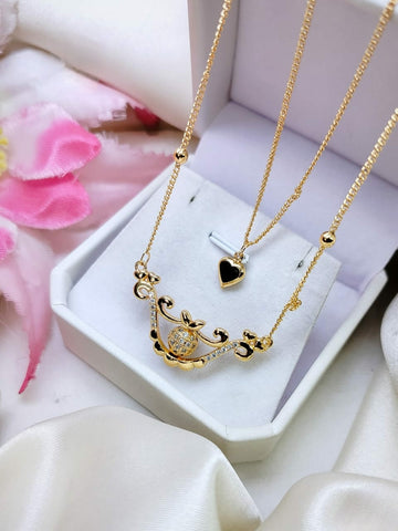 Delicate Fancy  luxury Zircon double chain Gold plated locket