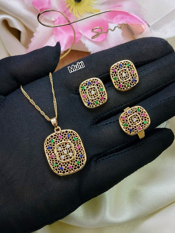 New fabulous Fancy Square Zircon Combo 3pcs Set