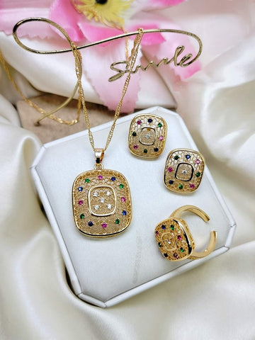New fabulous Fancy Square Zircon Combo 3pcs Set