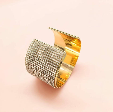 Beautiful Silver Wide Glittering Rhinestone Inlaid Open Bangel