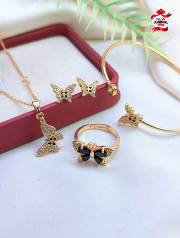 Fancy  Butterfly style zircon 4 pcs Gold plated  Set